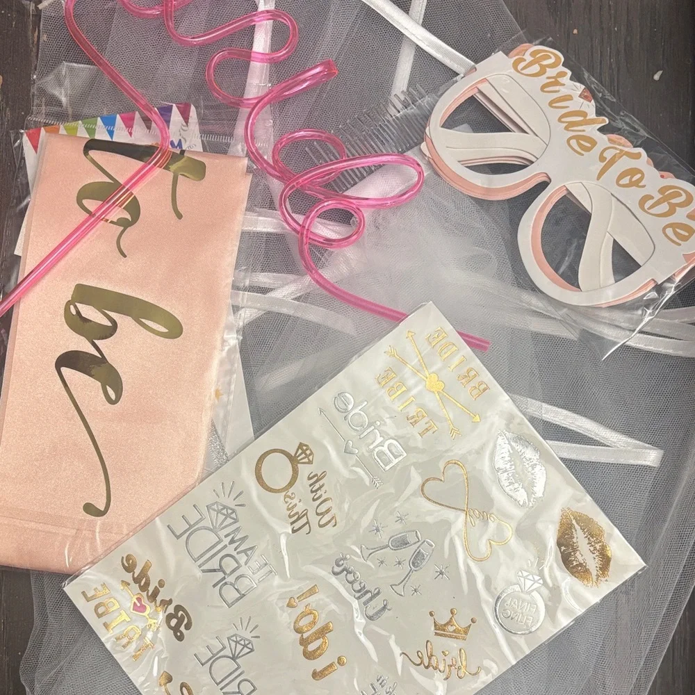 Bride to Be Party Supplies Set with Pink and Gold Accents
